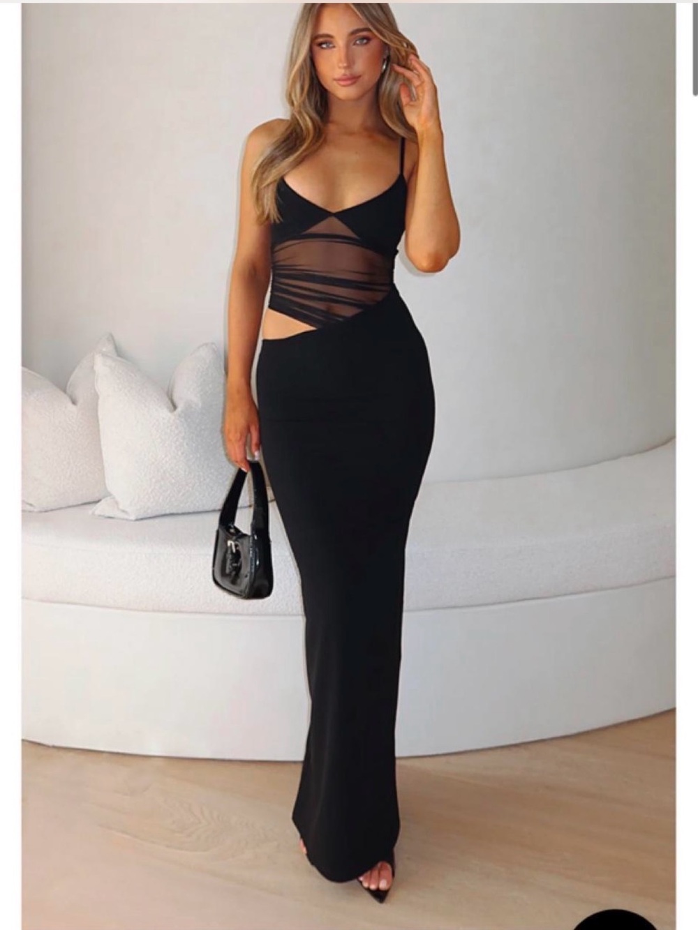 White Fox Boutique Black Mesh Cutout Maxi Dress